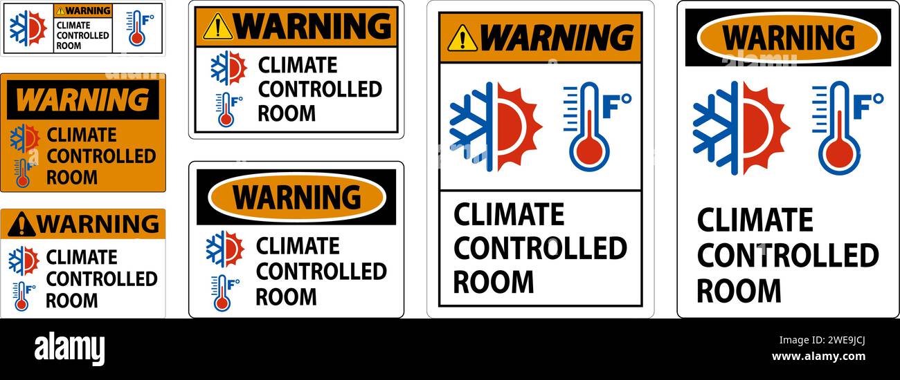 Door Warning Sign, Keep Doors Closed, Climate Controlled Room Stock