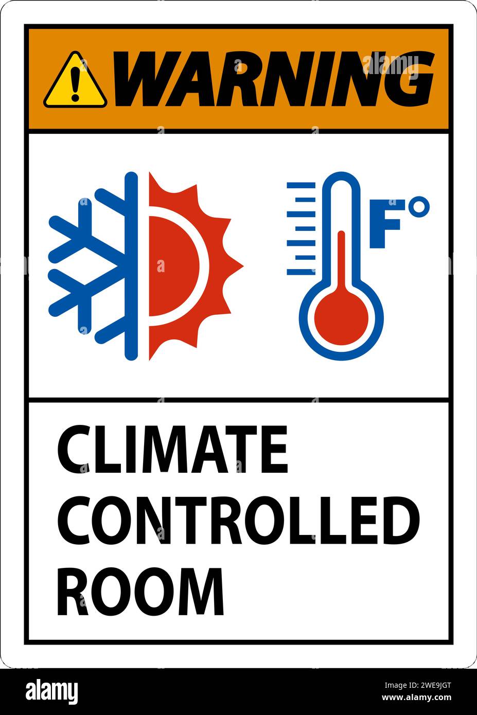 Door Warning Sign, Keep Doors Closed, Climate Controlled Room Stock