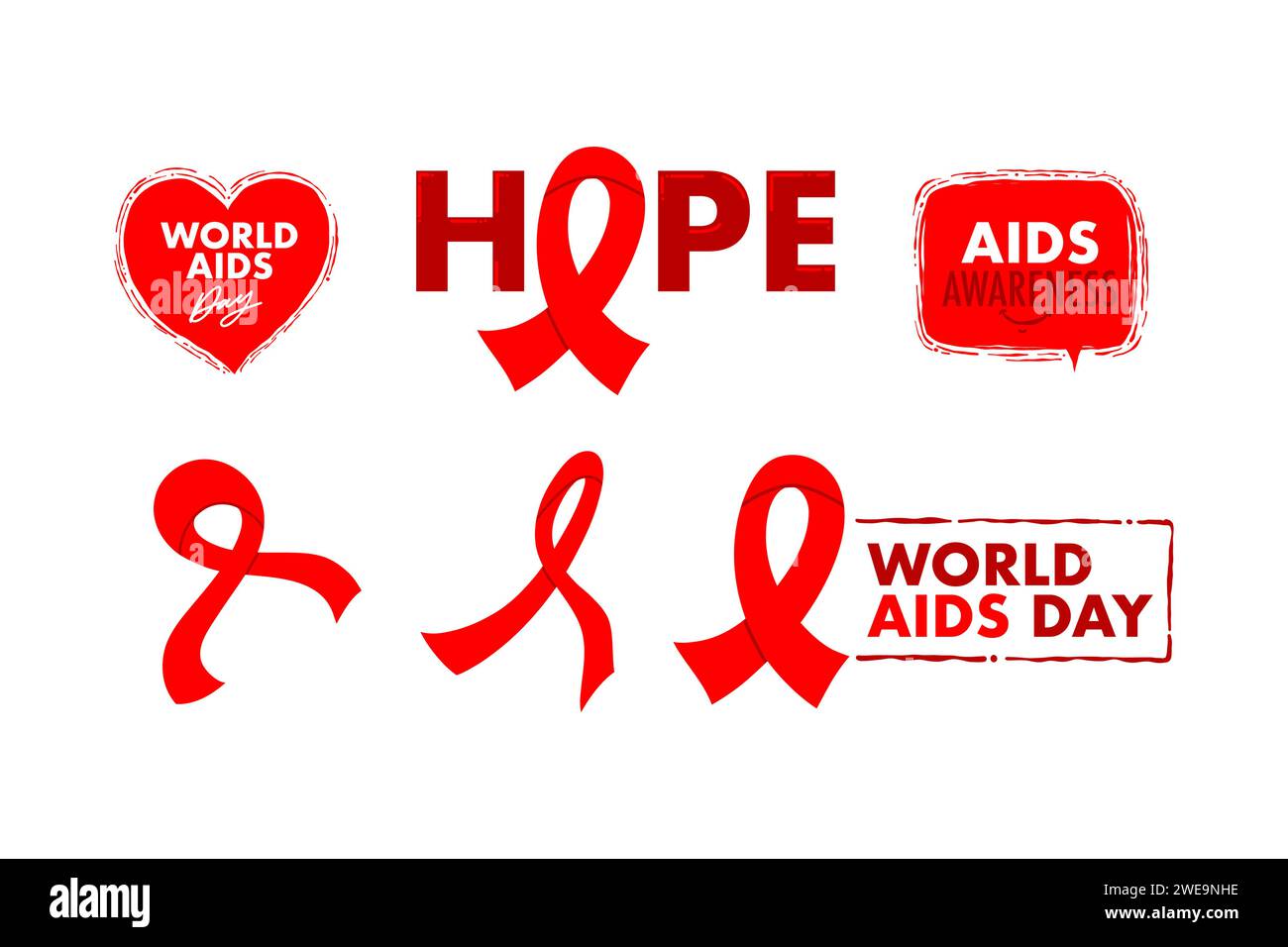 Hand drawn world AIDS day vector set illustration. December 1st AIDS ...
