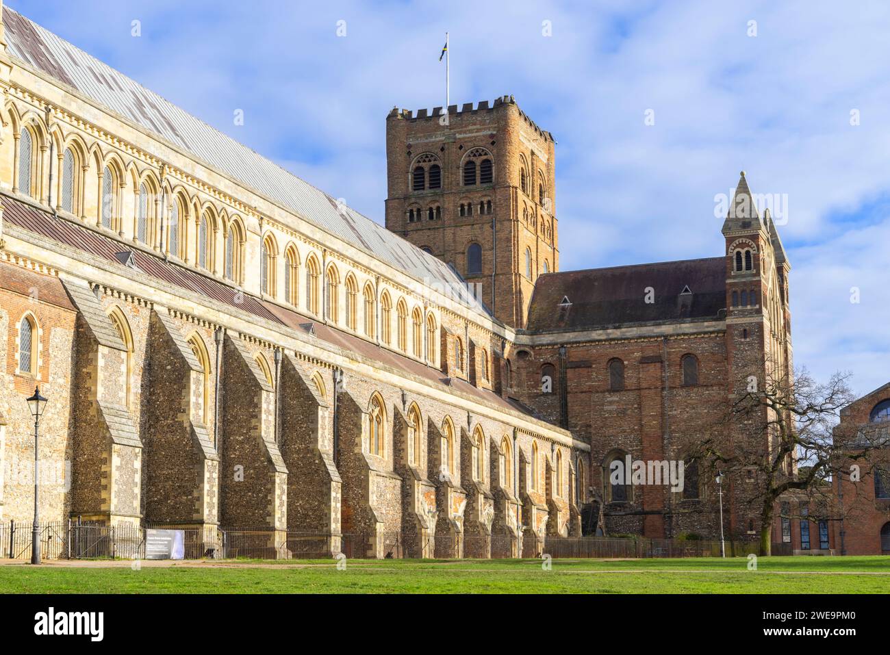 St Albans Cathedral or the Abbey Church of St Alban St Albans Hertfordshire England UK GB Europe Stock Photo