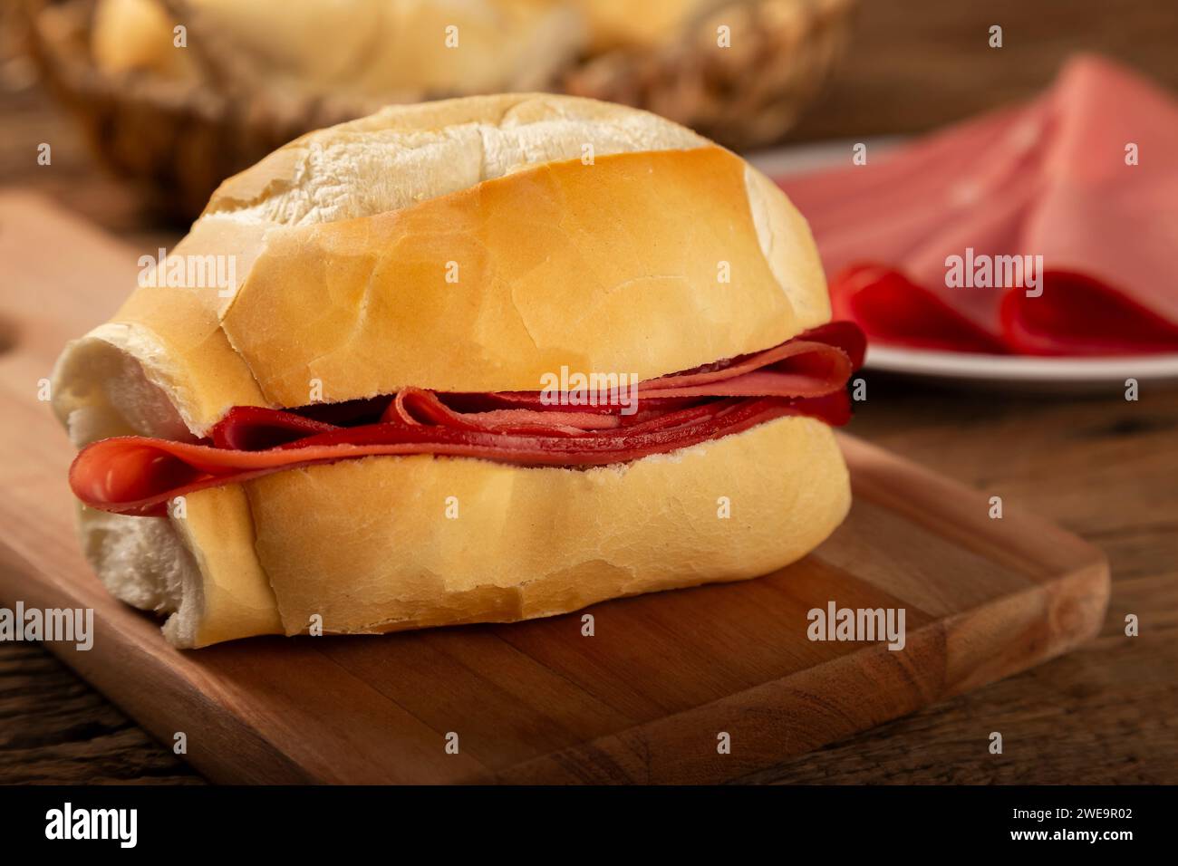 Mortadella bread sandwich. Mortadella sandwich typical of Brazil Stock