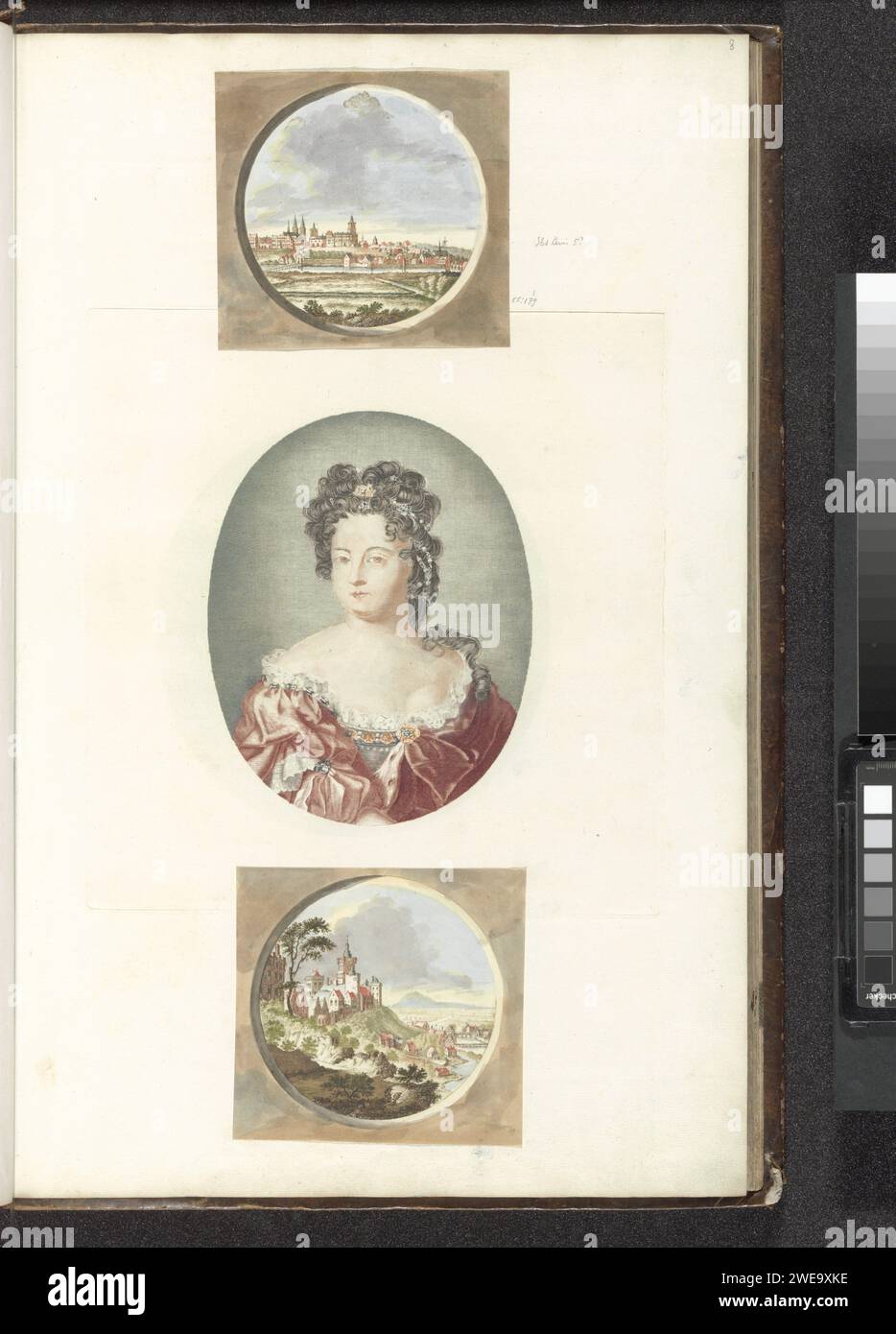 Portrait of Sophia Charlotte, Queen of Prussia, Anonymous, 1688 - 1698 print Portrait of Sophia Charlotte, queen of Prussia. This print is part of an album. Netherlands paper engraving Stock Photo