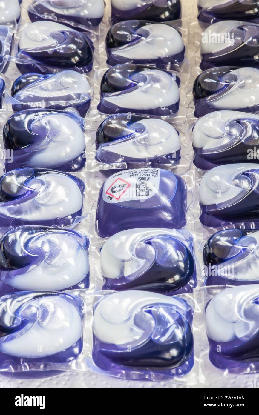 Laundry pods are filmcoated packets of concentrated liquid or powder