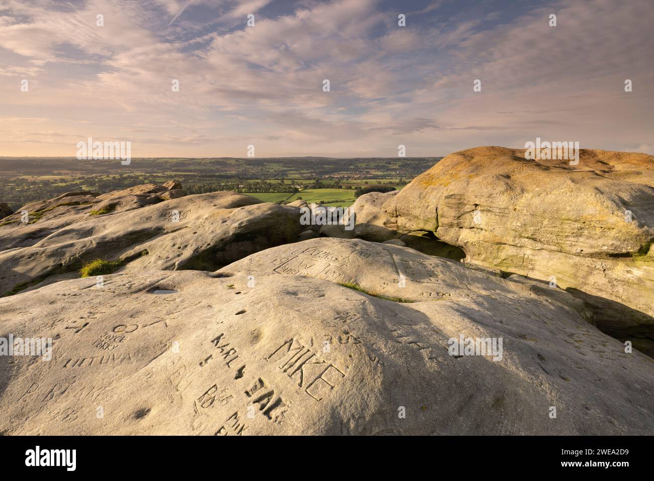 Almscliffe Crag, in the Lower Wharfe Valley, close to the village of North Rigton, North Yorkshire Stock Photo