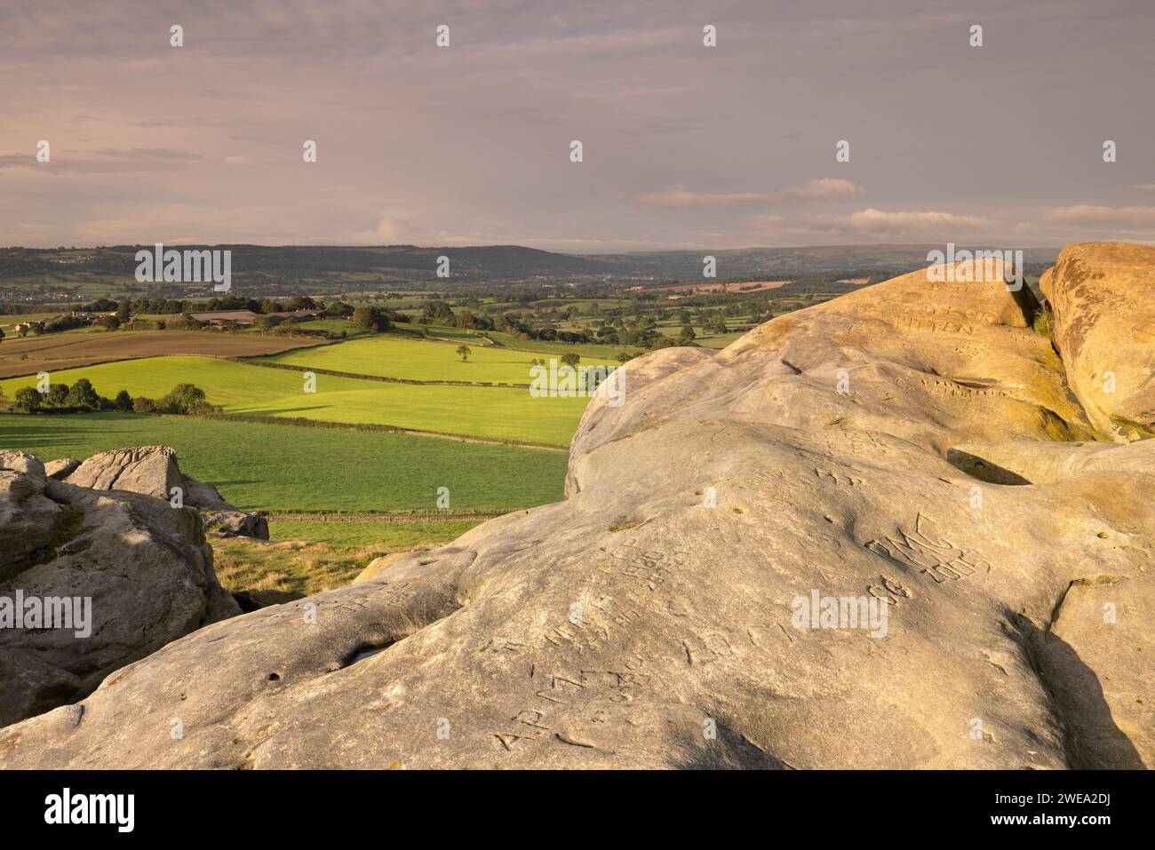 Almscliffe Crag, in the Lower Wharfe Valley, close to the village of North Rigton, North Yorkshire Stock Photo