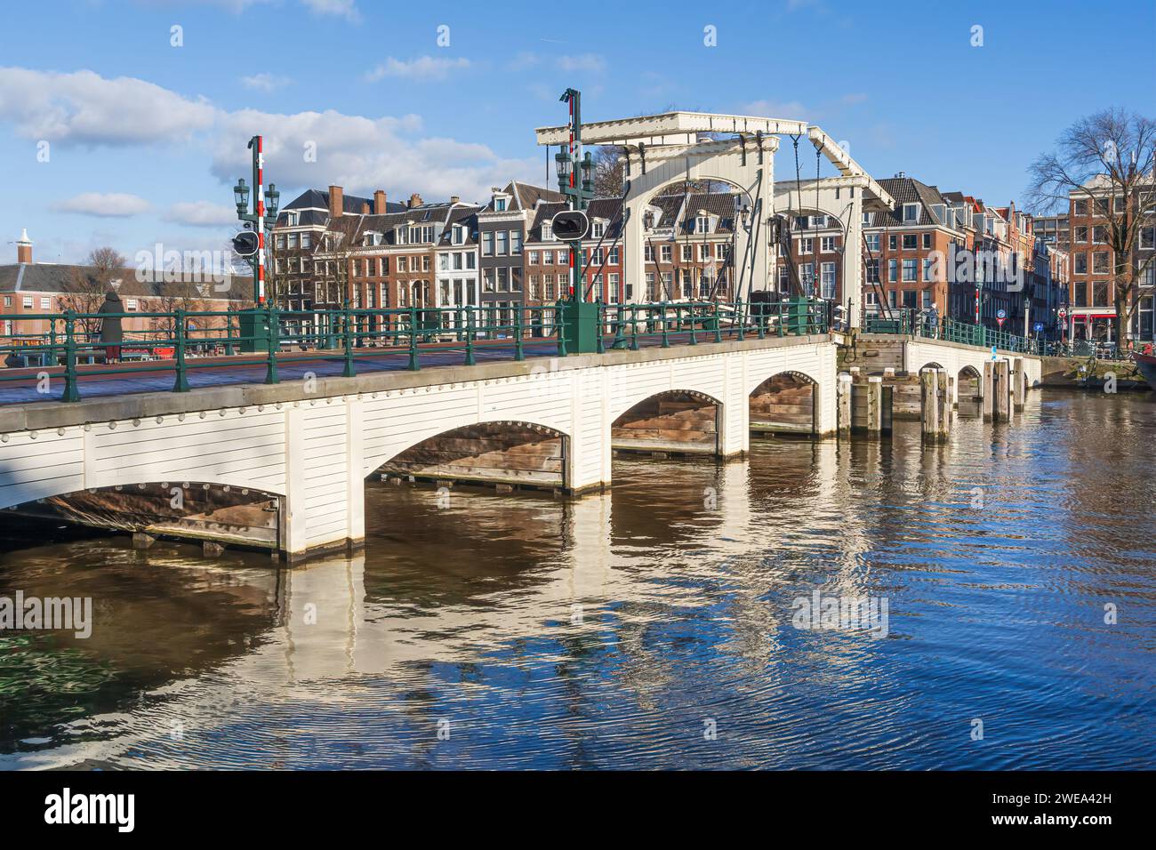 Magere Brug or Skinny Bridge across the Amstel river in Amsterdam the Netherlands Stock Photo