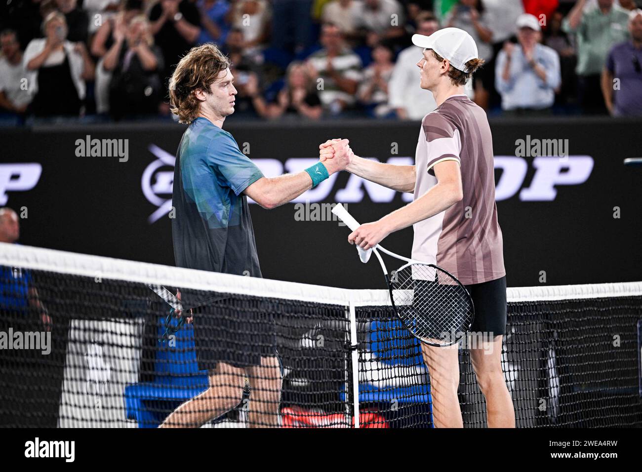 Melbourne, Australia. 23rd Jan, 2024. Jannik Sinner and Andrey Rublev
