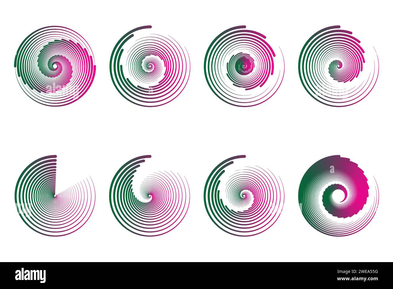 Concentric random circles with dynamic lines. Vortex circular swirl. Stock Vector