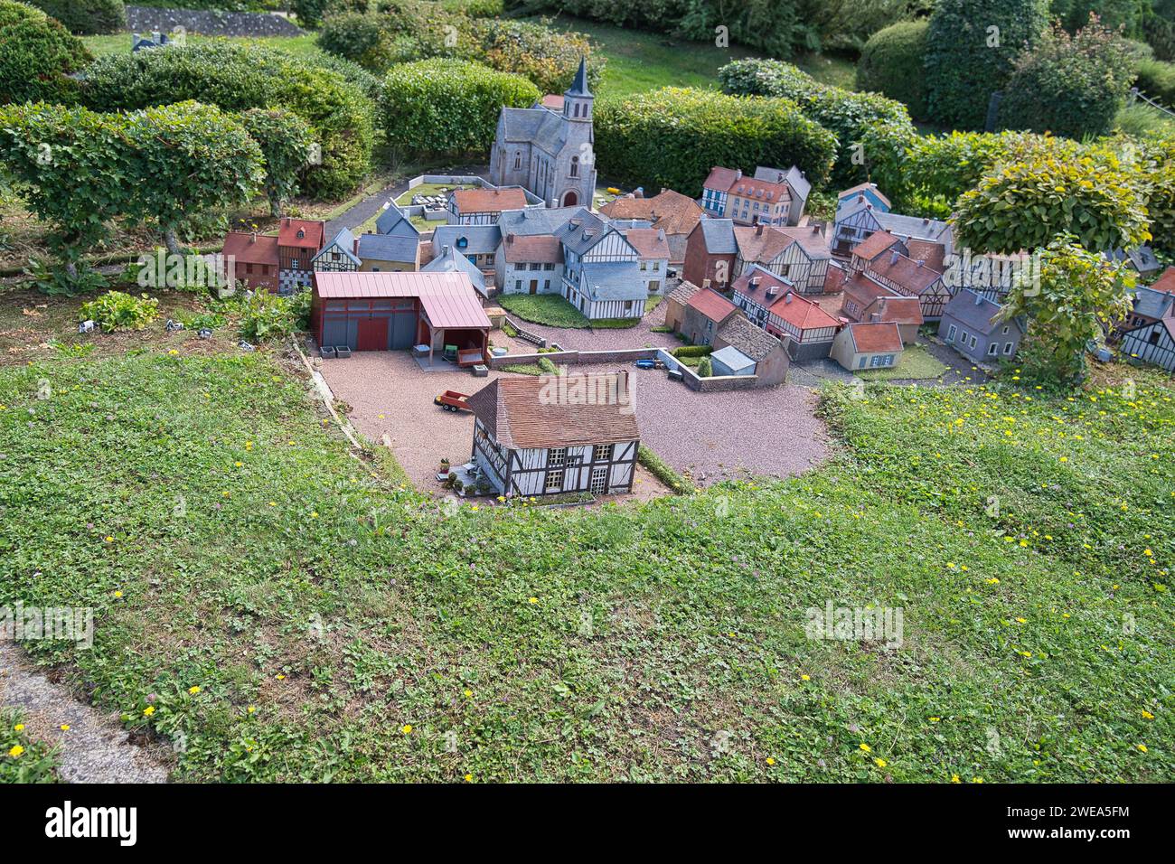 France Miniature,  Élancourt, France, 08.19.2023, park tourist attraction, village normand Stock Photo