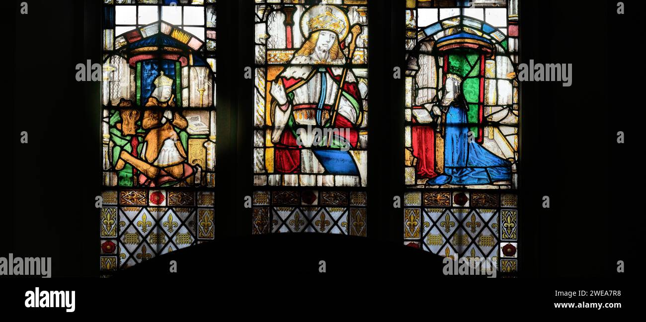 Tudor stained glass window, of royalty, in the chapel of Christ College