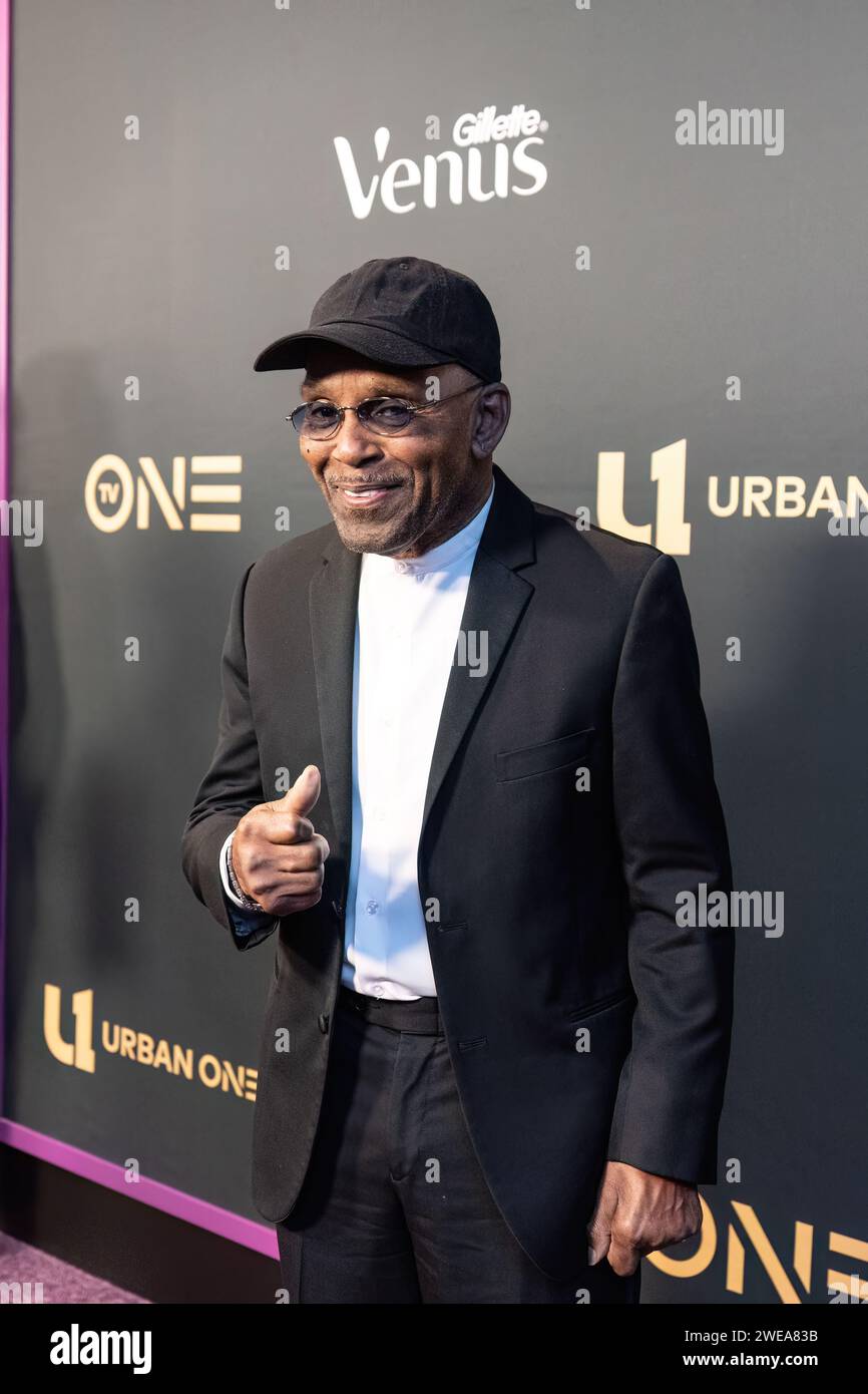 Music Icon Frankie Beverley attends the 2024 Urban One Honors: Best In Black presented by TV One at the Coca Cola Roxy on January 20th, 2024 in Atlanta, Georgia.  (Photo by Jay Wiggins/Sipa USA) Stock Photo