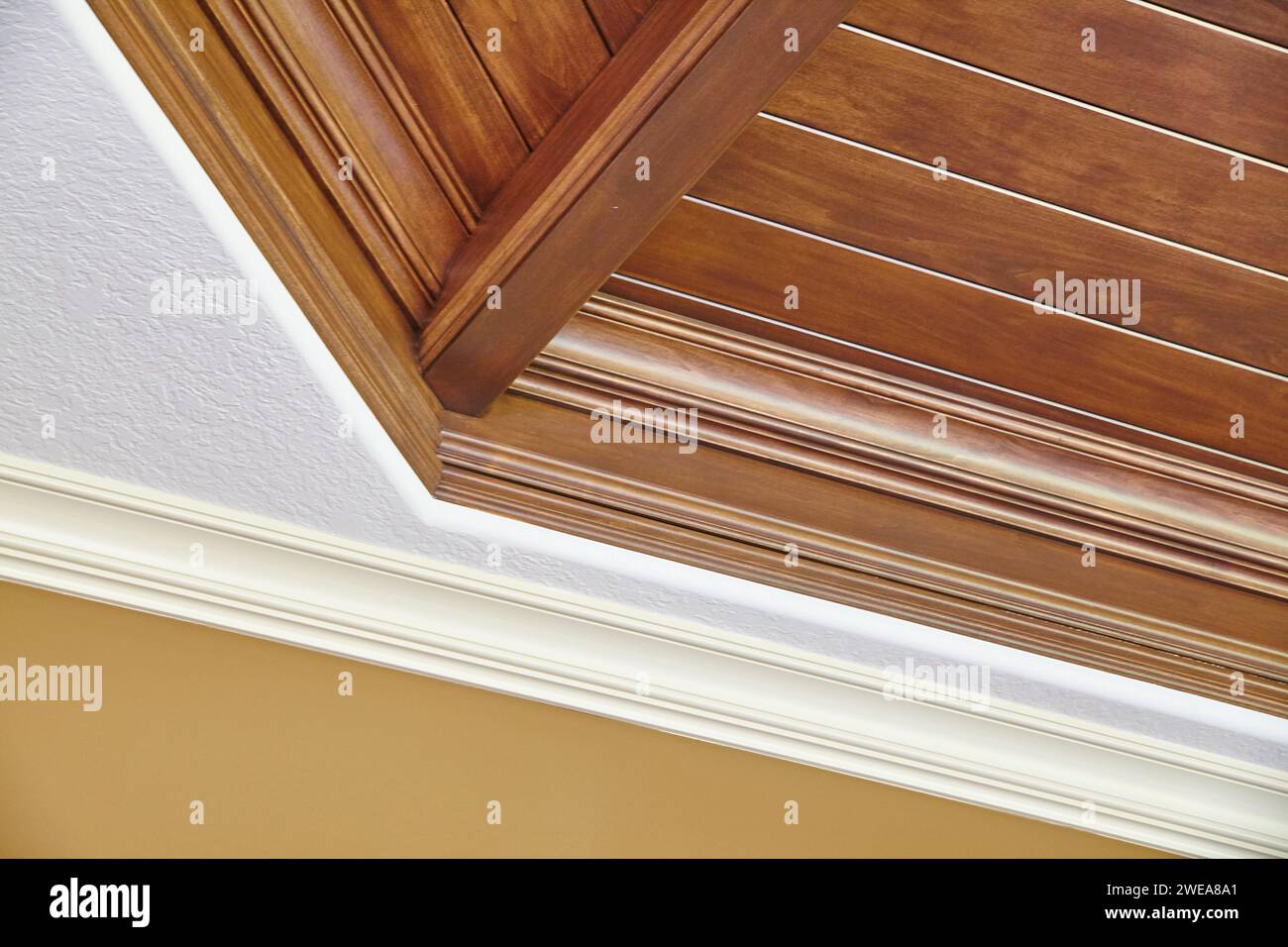 Elegant Wooden Beams and Crown Molding in Home Interior Stock Photo Alamy