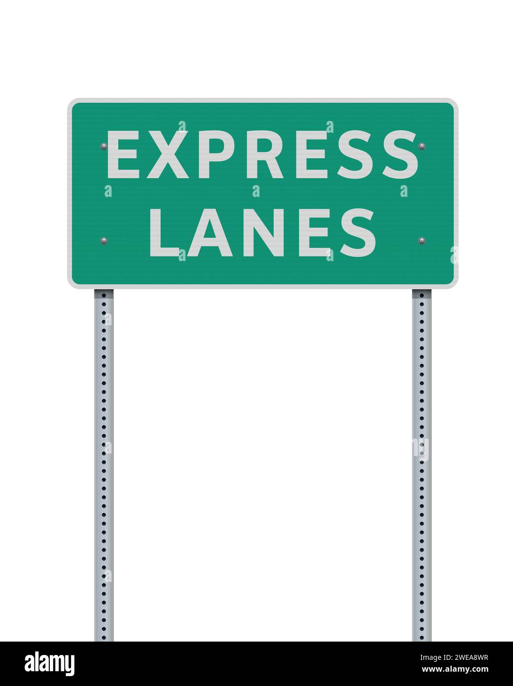 Vector illustration of the Express Lanes green road sign on metallic posts Stock Vector