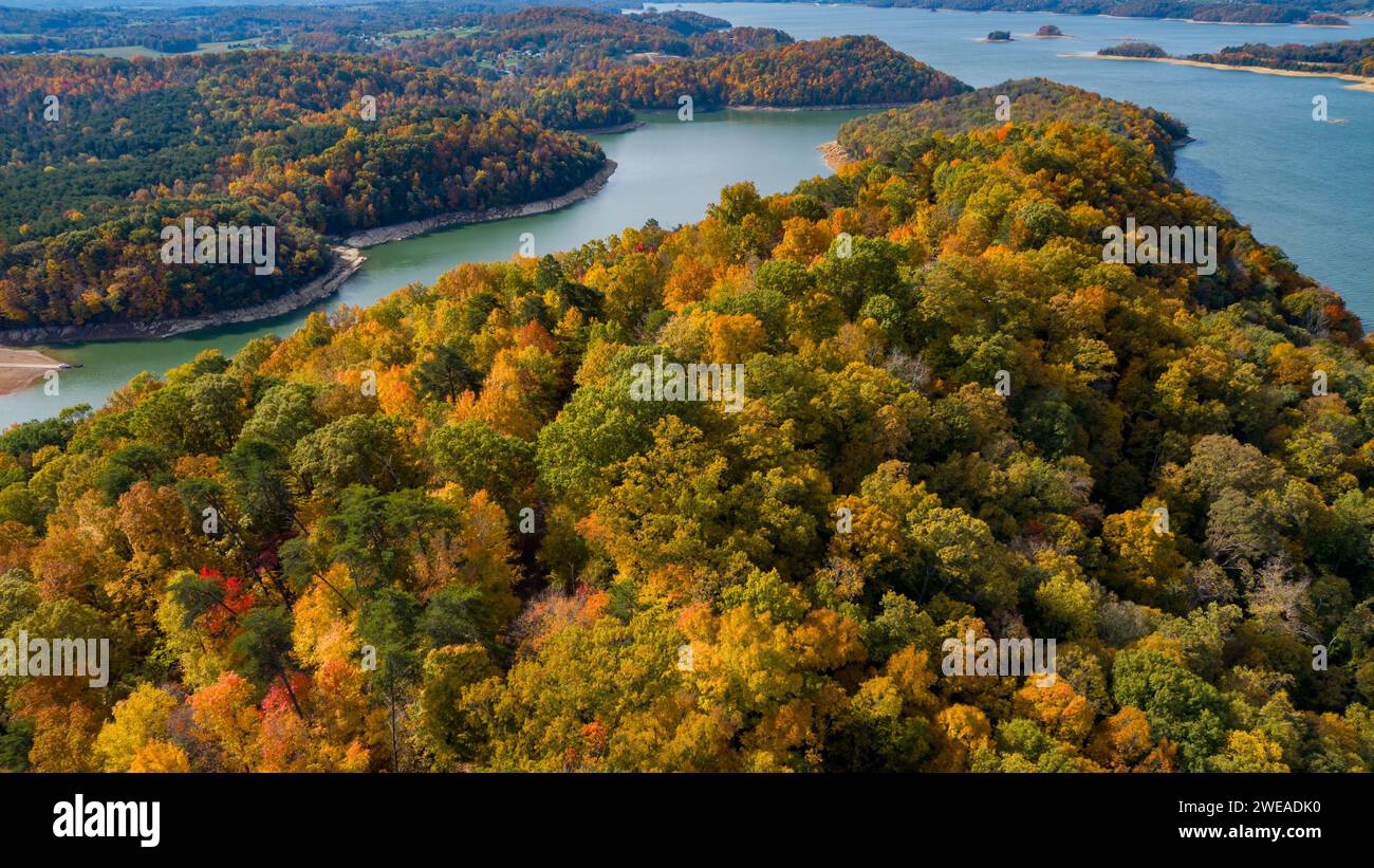 Aerial of Panther Creek State Park Fall Foliage Stock Photo Alamy