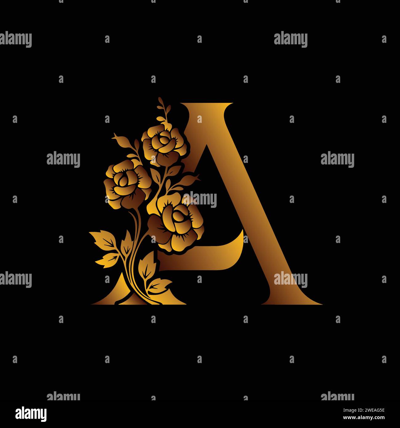 Single Lettering Design Single letter floral decoration art in golden effect vector ...