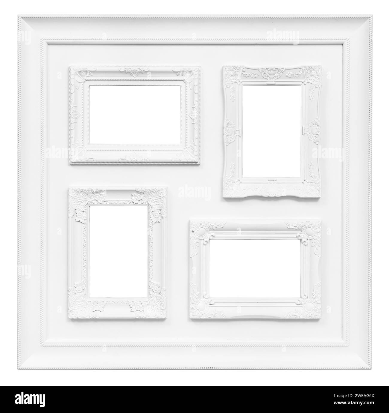 Multi picture frame set with blank space isolated on white background. Template mockup Stock Photo