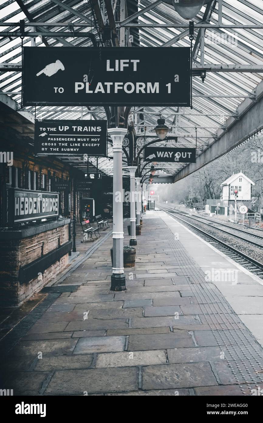 Hebden Bridge railway Station, Calderdale, West Yorkshire. Stock Photo