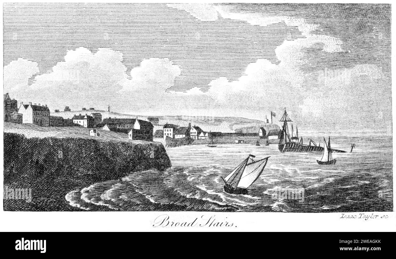 An engraving of Broad Stairs (Broadstairs) Kent UK scanned at high resolution from a book printed in 1806. Believed copyright free. Stock Photo