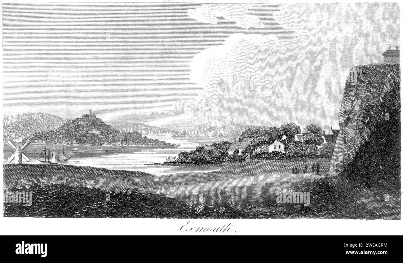 An engraving of Exmouth, Devon UK scanned at high resolution from a book printed in 1806. This image is believed to be free of all historic copyright Stock Photo