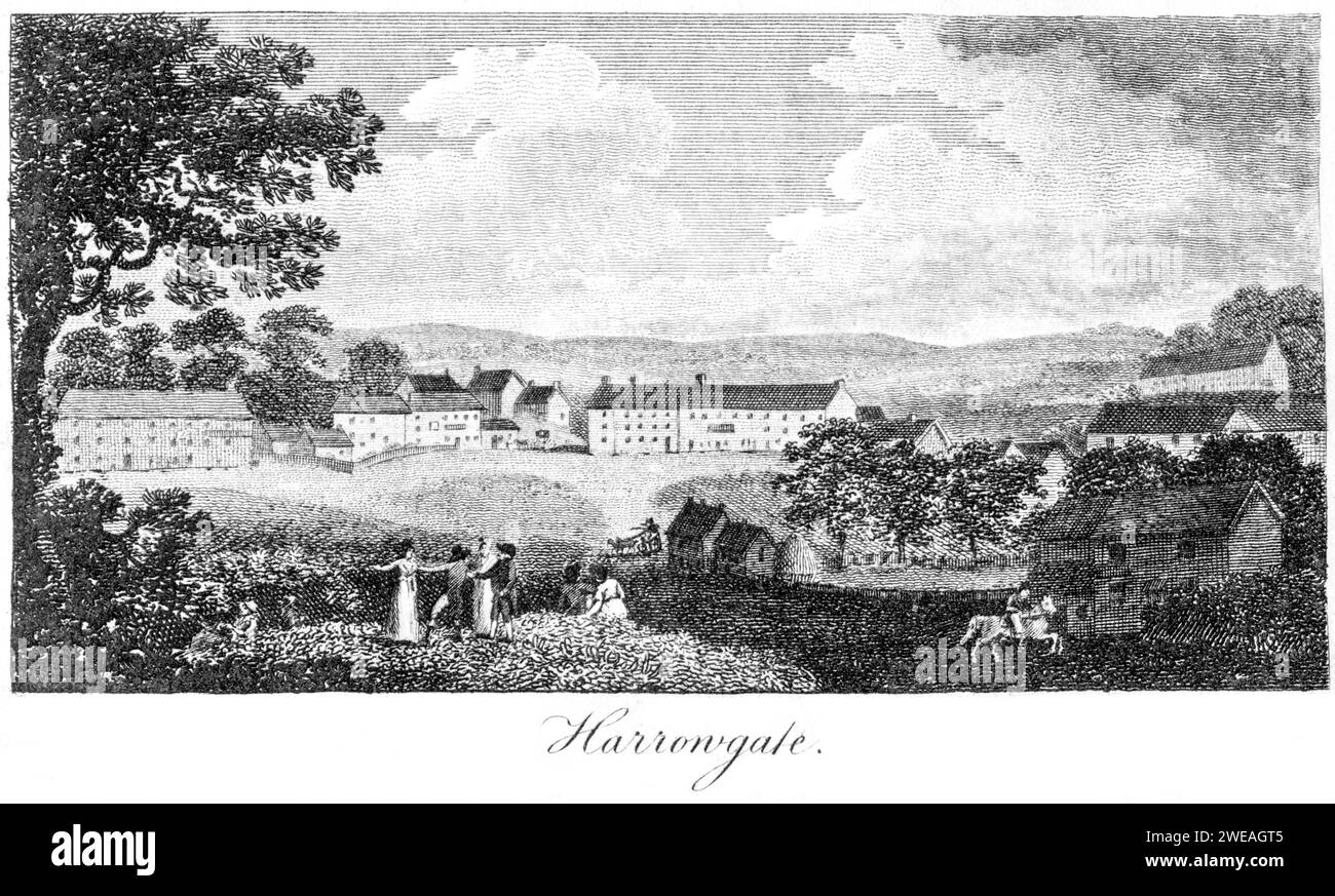 An engraving of Harrowgate (Harrogate), Yorkshire UK scanned at high resolution from a book printed in 1806. Believed copyright free. Stock Photo