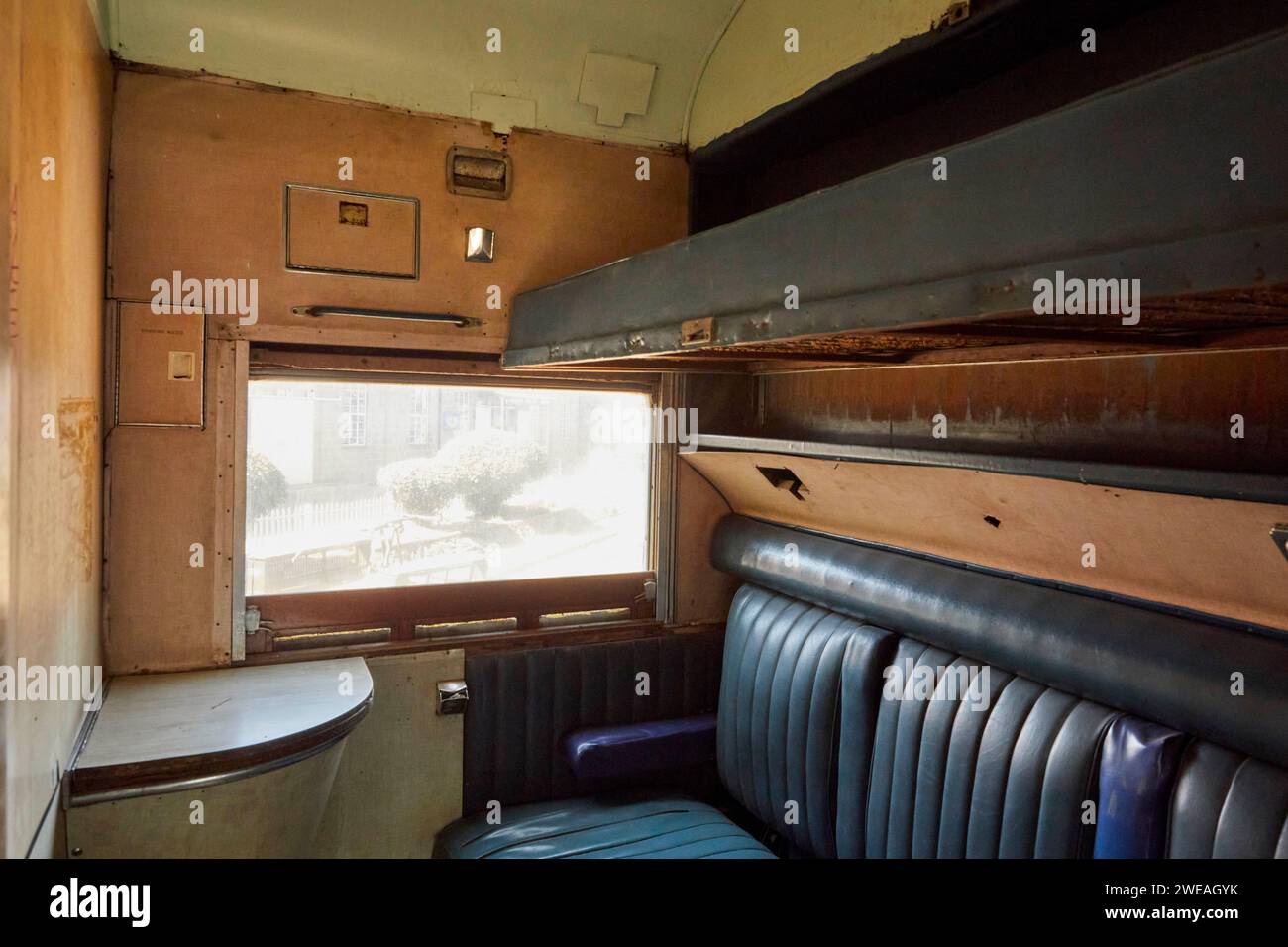 Inside passanger carriage car at the Nairobi Railway Museum, Nairobi, Kenya, Africa Stock Photo