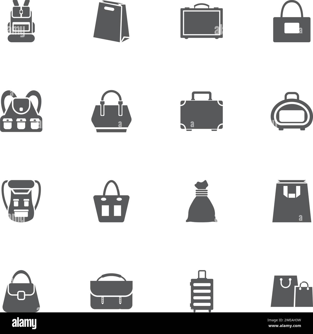 Bag icons. Perfect black pictogram on white background. Flat simple ...