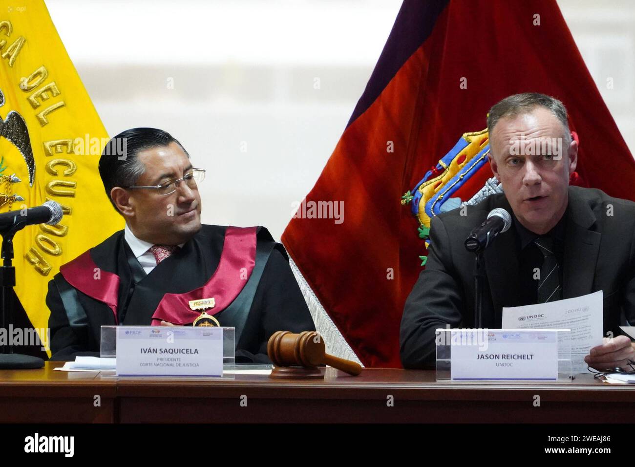 RESULTADOS EXAMEN CONTRA LA CORRUPCION CNJ Y ONU Quito 24 de enero 2024. Entrega de la UNODC de los resultados del examen de aplicacion de la convencion de las Naciones Unidas contra la Corrupcion. En la Corte Nacional de Justicia. API / DANIEL MOLINEROS Quito Pichincha Ecuador CLJ-RESULTADOSEXAMENCONTRALACORRUPCIONCNJYONU-a5137b5db1f7df6a030b89fb4f35393c *** RESULTS OF THE EXAMINATION AGAINST CORRUPTION CNJ AND UN Quito January 24, 2024 Delivery by UNODC of the results of the review of the implementation of the United Nations Convention against Corruption At the National Court of Justice API Stock Photo