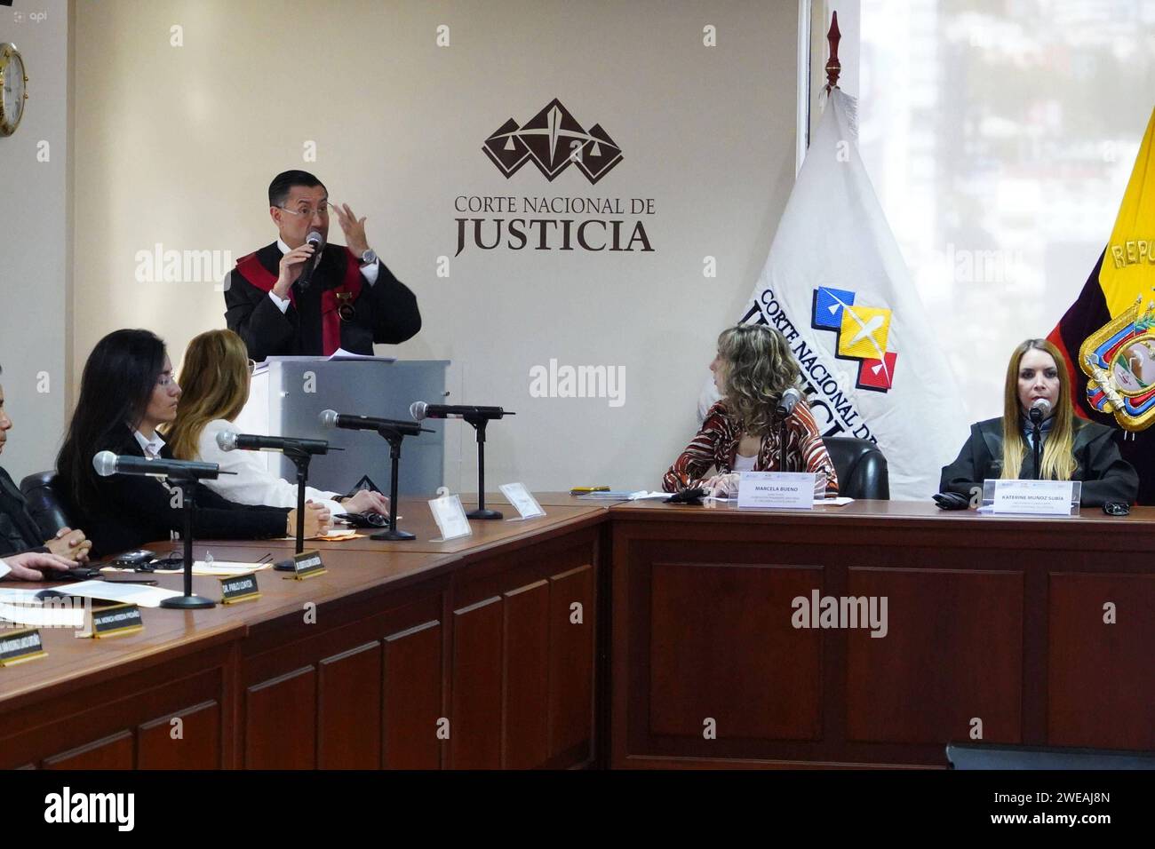 RESULTADOS EXAMEN CONTRA LA CORRUPCION CNJ Y ONU Quito 24 de enero 2024. Entrega de la UNODC de los resultados del examen de aplicacion de la convencion de las Naciones Unidas contra la Corrupcion. En la Corte Nacional de Justicia. API / DANIEL MOLINEROS Quito Pichincha Ecuador CLJ-RESULTADOSEXAMENCONTRALACORRUPCIONCNJYONU-53104df537c9de9c54f8743cefd422da *** RESULTS OF THE EXAMINATION AGAINST CORRUPTION CNJ AND UN Quito January 24, 2024 Delivery by UNODC of the results of the review of the implementation of the United Nations Convention against Corruption At the National Court of Justice API Stock Photo