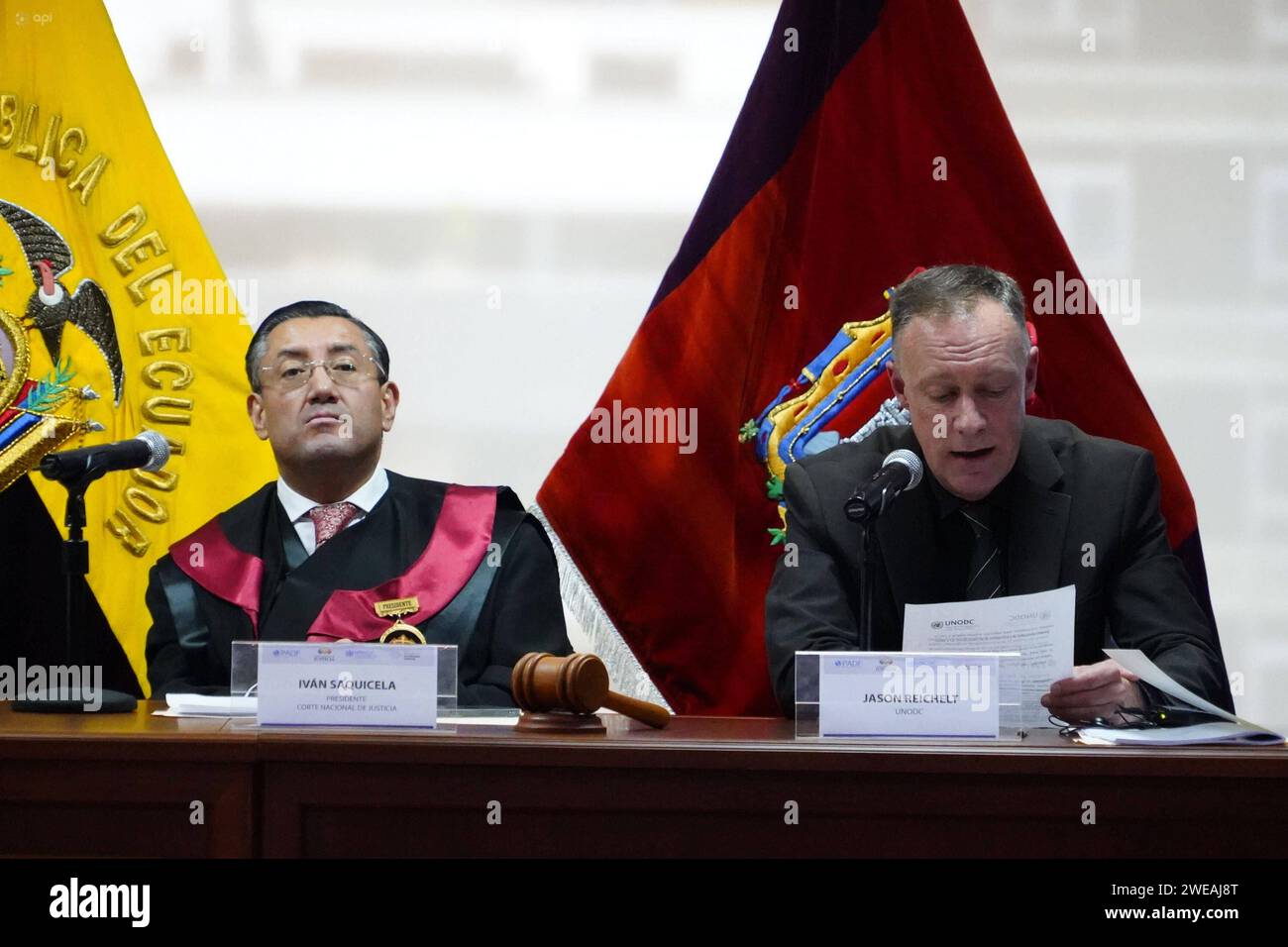 RESULTADOS EXAMEN CONTRA LA CORRUPCION CNJ Y ONU Quito 24 de enero 2024. Entrega de la UNODC de los resultados del examen de aplicacion de la convencion de las Naciones Unidas contra la Corrupcion. En la Corte Nacional de Justicia. API / DANIEL MOLINEROS Quito Pichincha Ecuador CLJ-RESULTADOSEXAMENCONTRALACORRUPCIONCNJYONU-a9abf8c3bccb06cc0f6468769f36f61f *** RESULTS OF THE EXAMINATION AGAINST CORRUPTION CNJ AND UN Quito January 24, 2024 Delivery by UNODC of the results of the review of the implementation of the United Nations Convention against Corruption At the National Court of Justice API Stock Photo