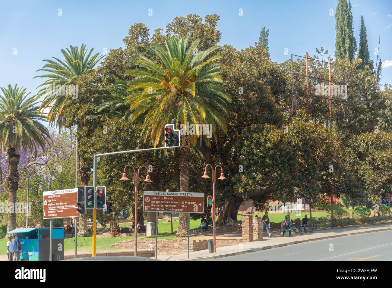 Windhoek, Namibia   Oct. 4, 2023: The intersection of Independence Avenue and Fidel Castro Street in downtown Windhoek, Namibia. Stock Photo