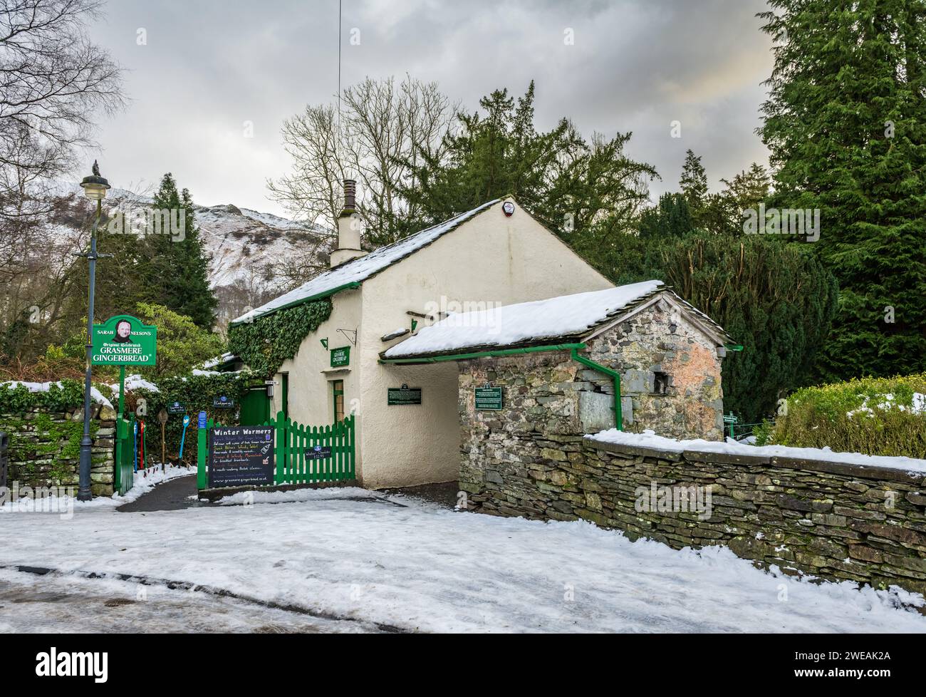 Sarah Nelson's Original Celebrated Grasmere Gingerbread shop Grasmere Village,  in the  Lake District Cumbria Stock Photo