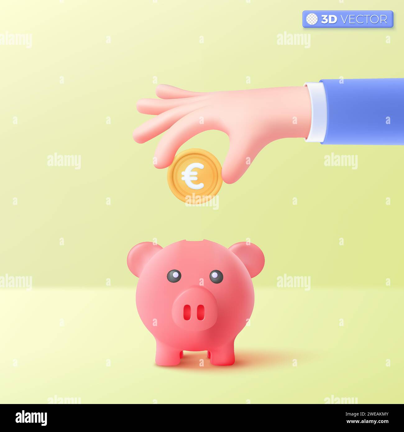 3d hand and piggy bank icon symbol. profit and growth, euro gold coin. money storage, financial, Money creative business concept. 3D vector isolated i Stock Vector