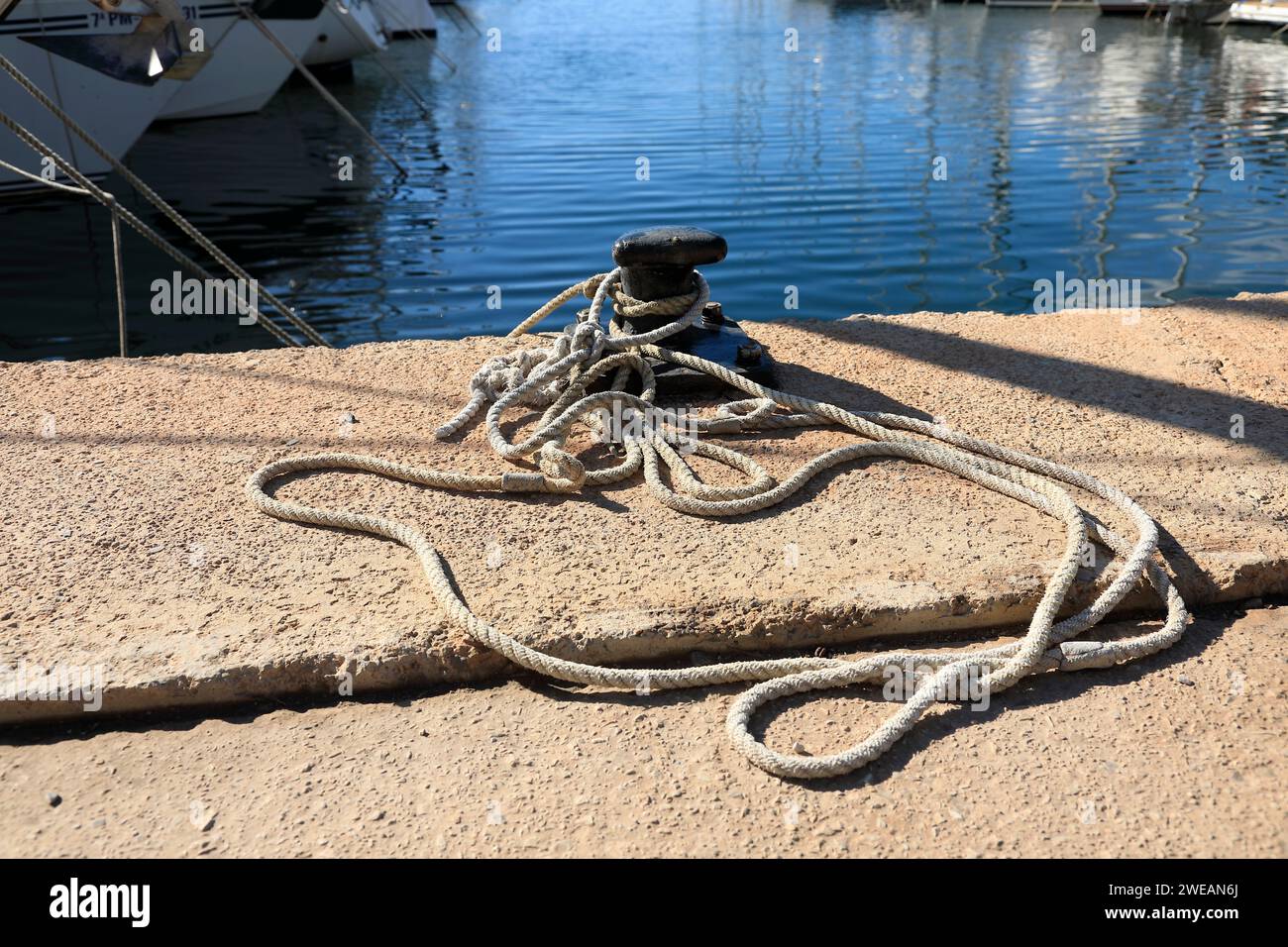 Boats mooring points Stock Photo - Alamy