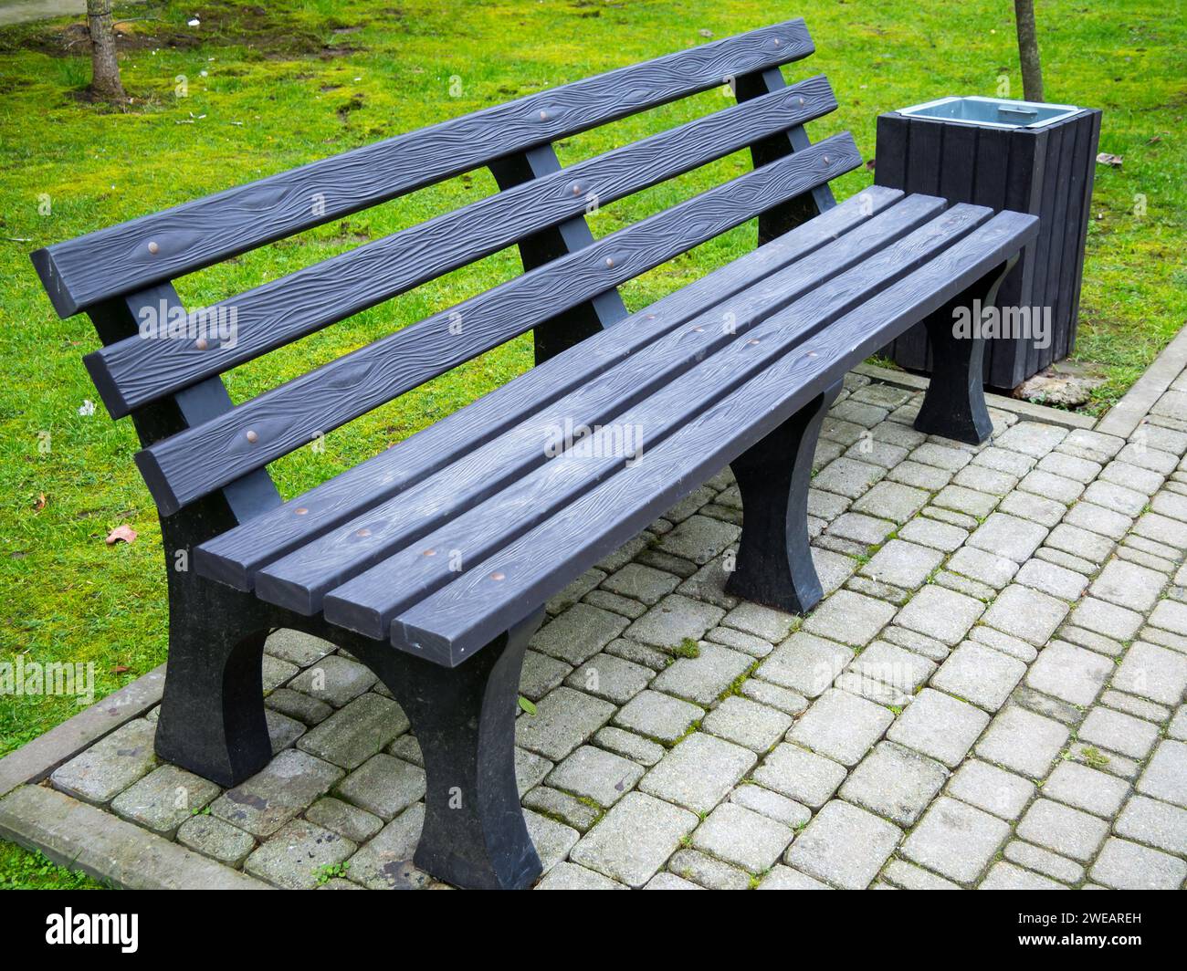 Park anti-vandal bench made of recycled plastic Stock Photo