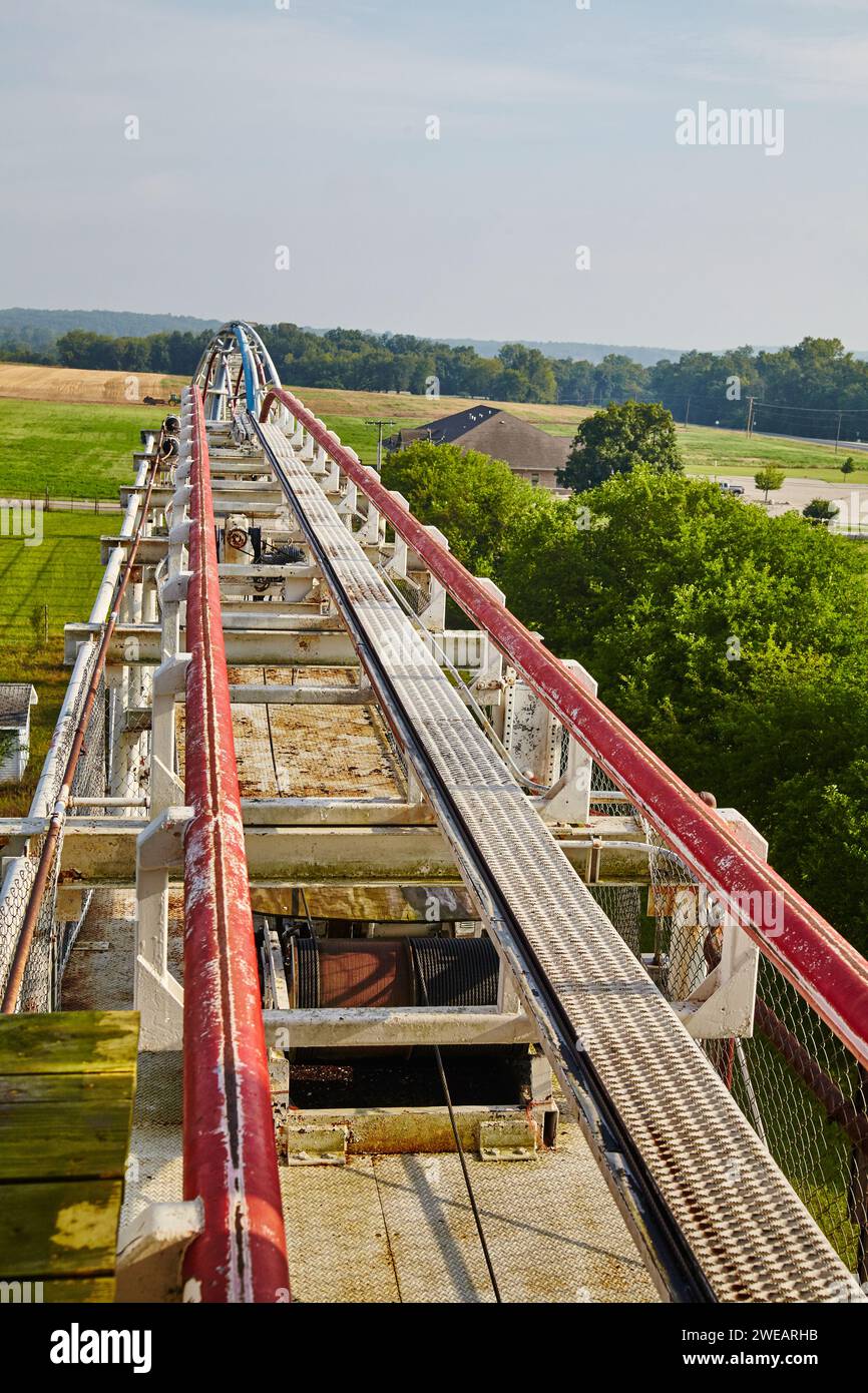 Rural Amusement Park Roller Coaster, High Angle View Stock Photo