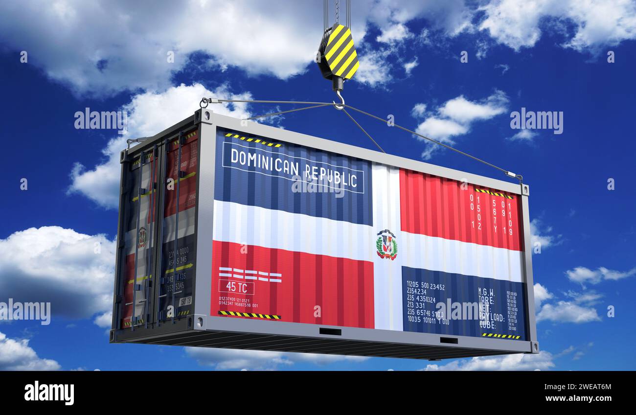 Freight shipping container with national flag of Dominican Republic