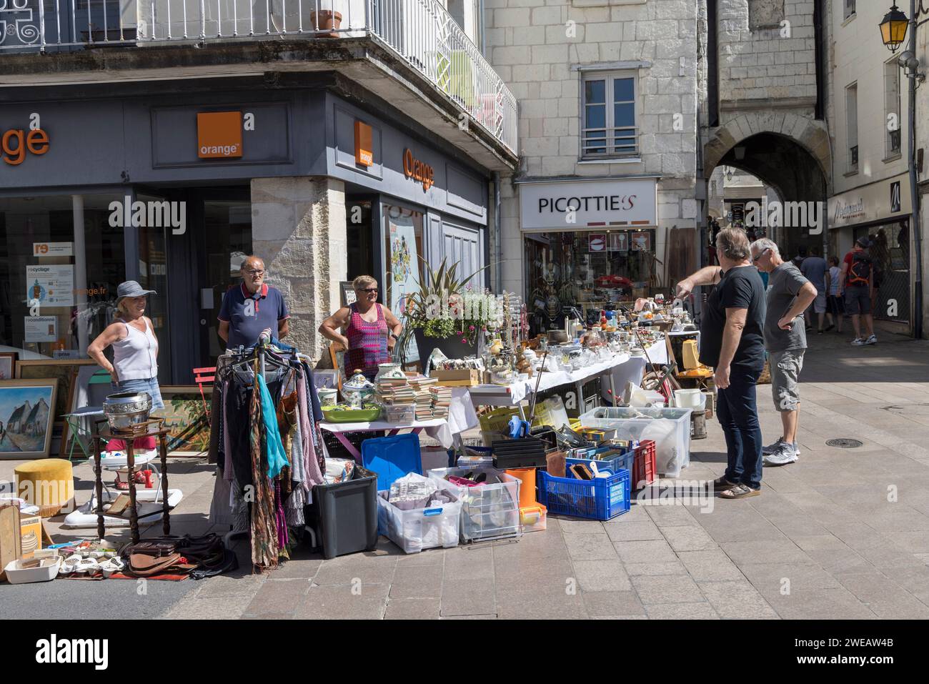 Sunday street market, Loches; Indre-et-Loire; central France Stock Photo