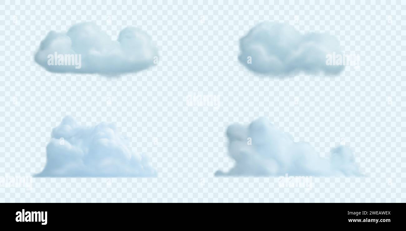 Set of realistic cotton clouds. Vector icons. Stock Vector