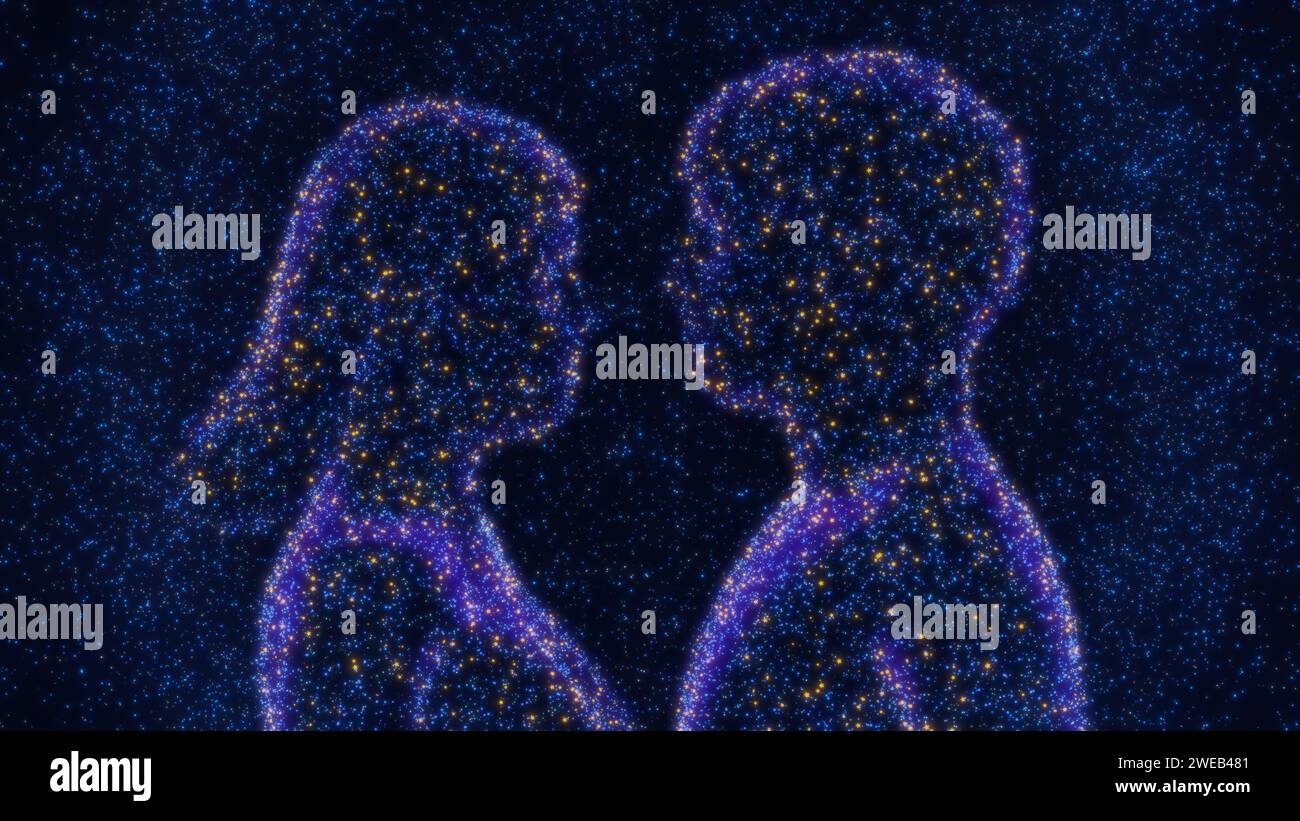 Love Or Romantic Abstract Figures In Star Sky. Cosmic Conceptual Man ...