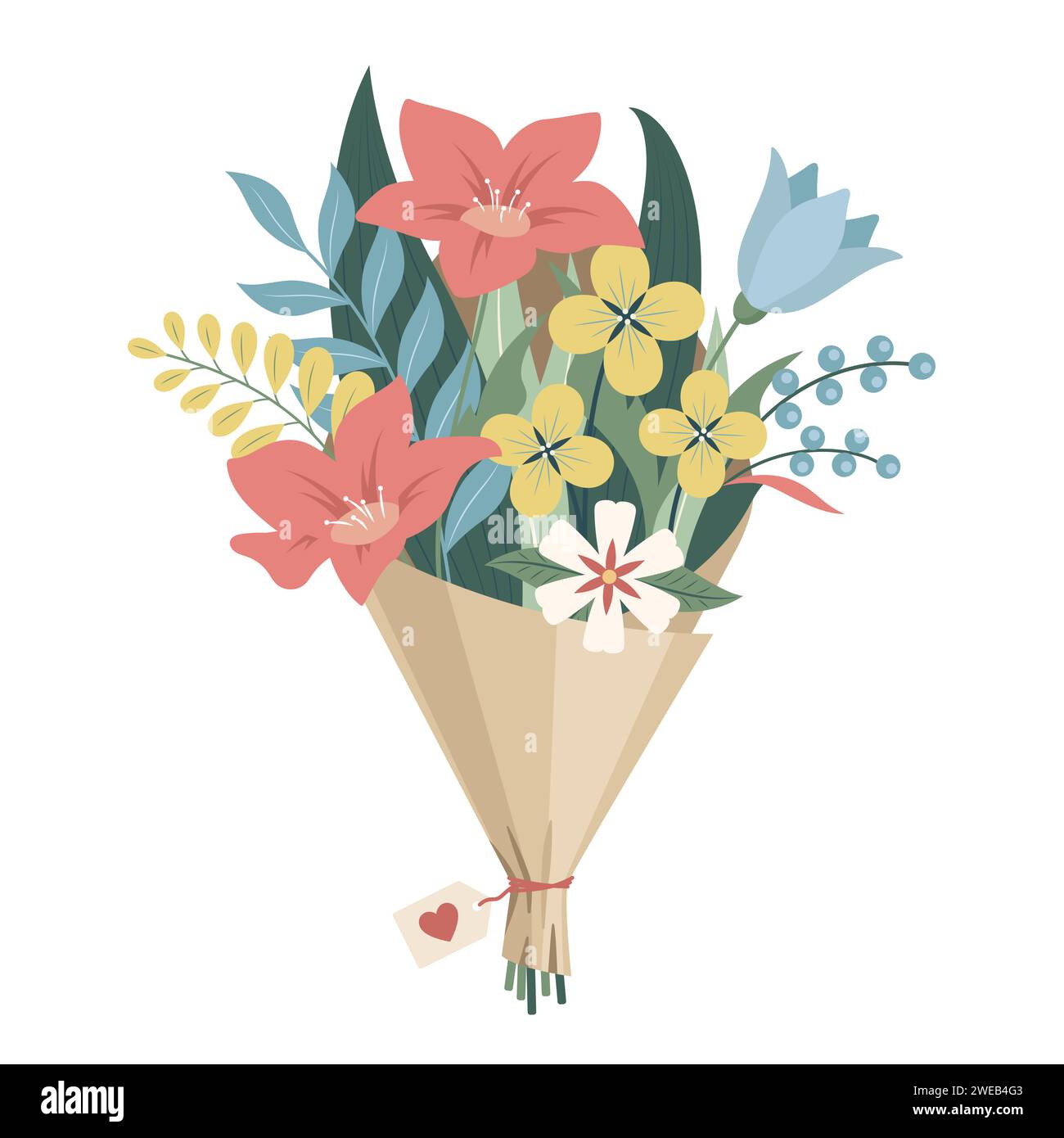Flower bouquet, flat style simple illustration Stock Vector