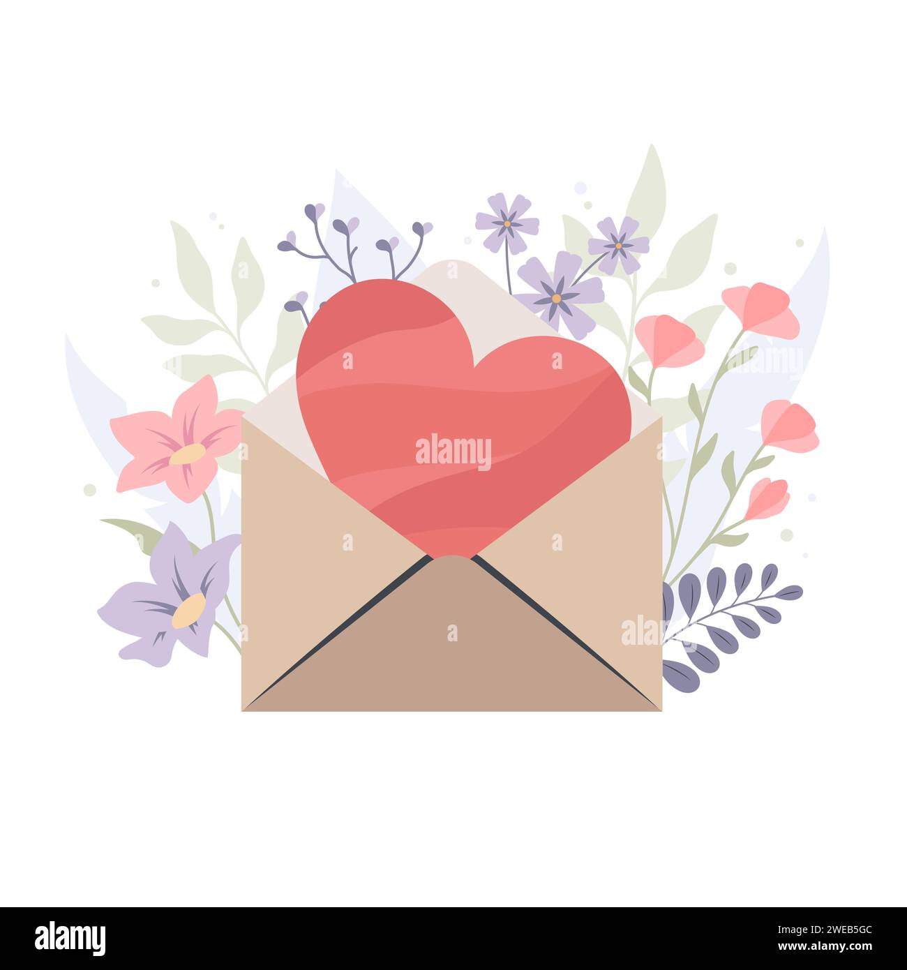 Heart in an envelope on a flowers background Stock Vector