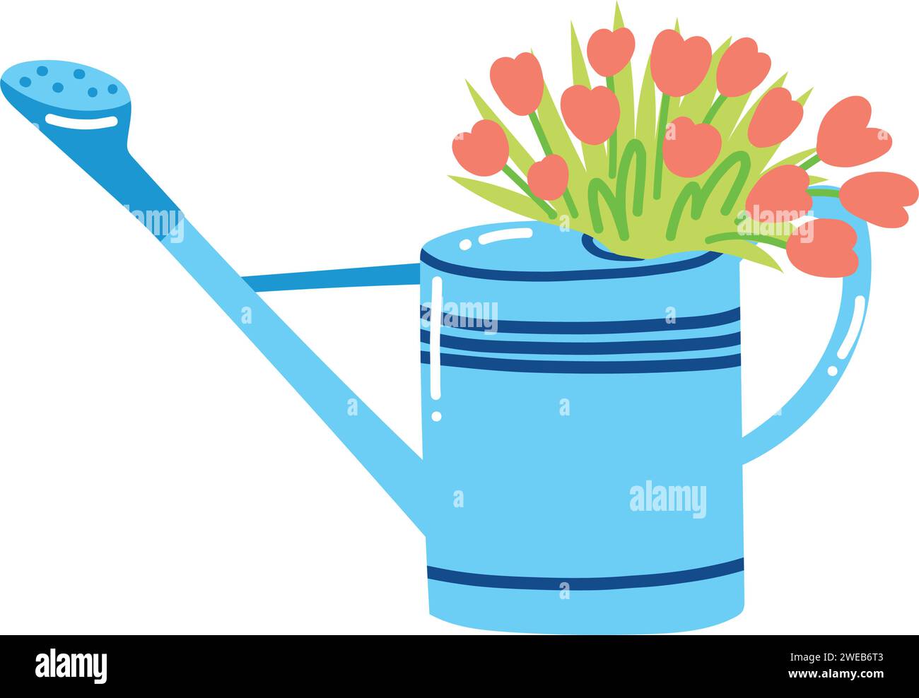 Hand drawn watering can with flowers. Concept of gardening, spring time. Stock Vector