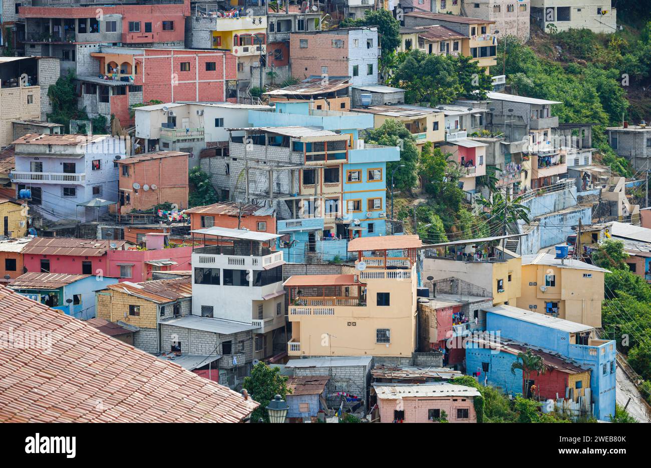 Crowded hillside residential apartments in Guayaquil, second city of