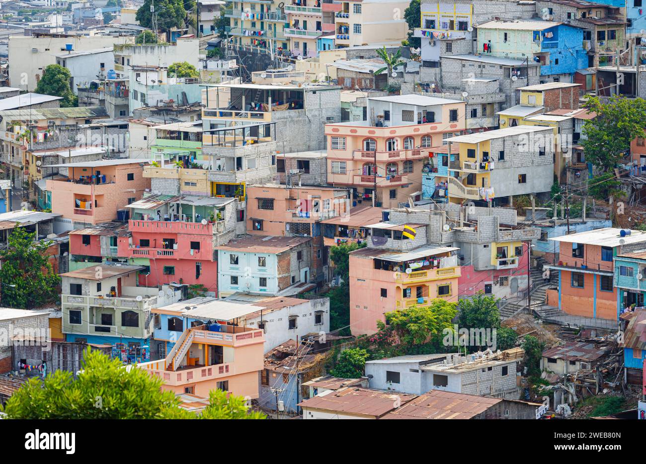 Crowded hillside residential apartments in Guayaquil, second city of