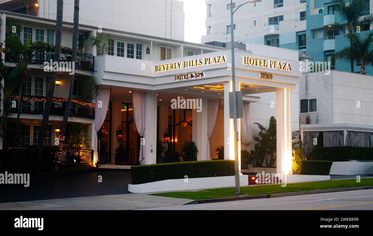 Beverly Hills Plaza luxury hotel on Wilshire Boulevard in Los Angeles, California Stock Photo