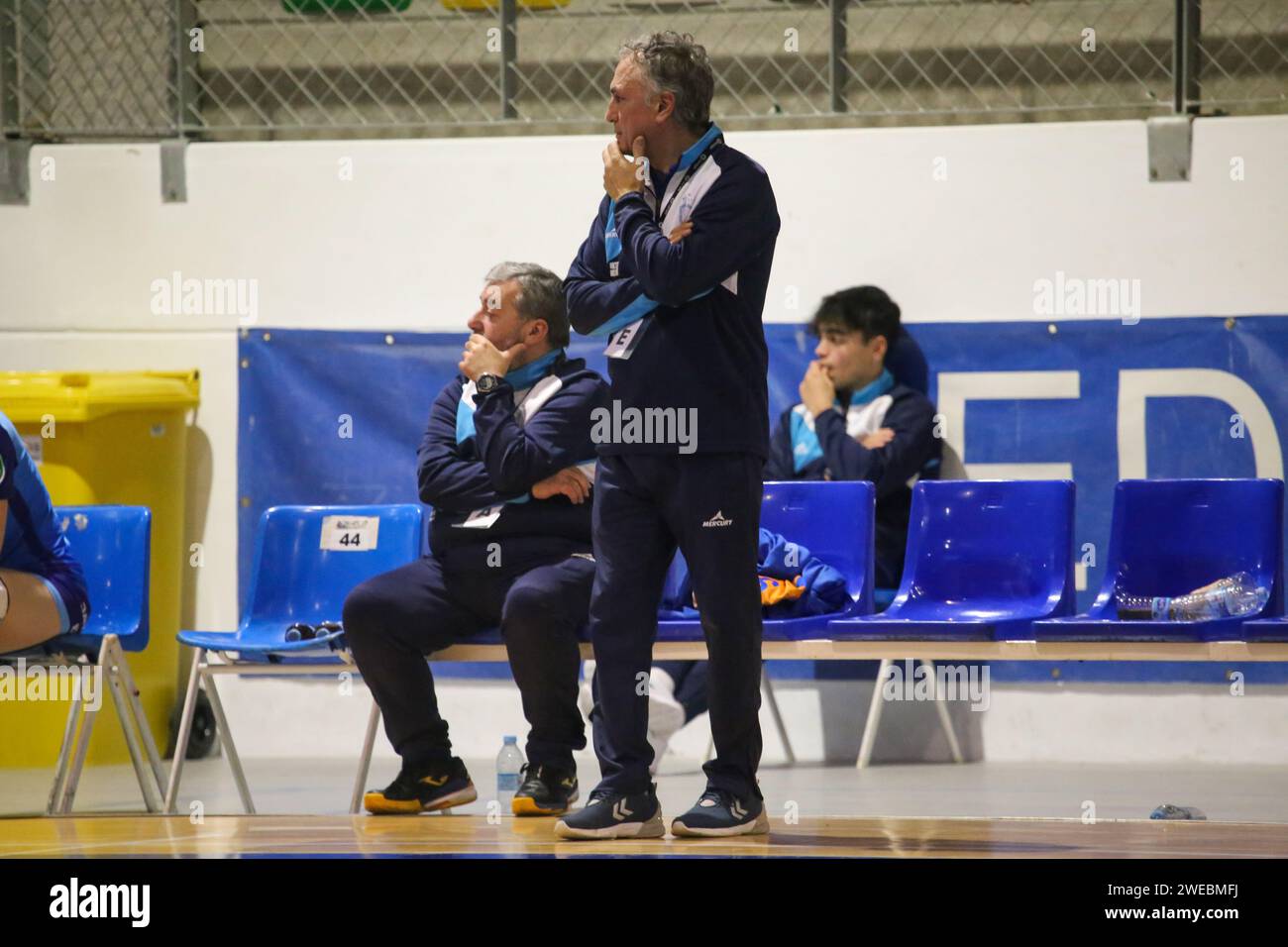 Oviedo, Spain. 23rd Jan, 2024. The coach of Lobas Global Atac Oviedo, Manuel Diaz during the Second phase of the XLV Copa de S.M. The Queen enters Lobas Global Atac Oviedo and Atticgo BM. Elche, on January 23, 2024, at the Florida Arena Municipal Sports Center, in Oviedo, Spain. (Photo by Alberto Brevers/Pacific Press/Sipa USA) Credit: Sipa USA/Alamy Live News Stock Photo