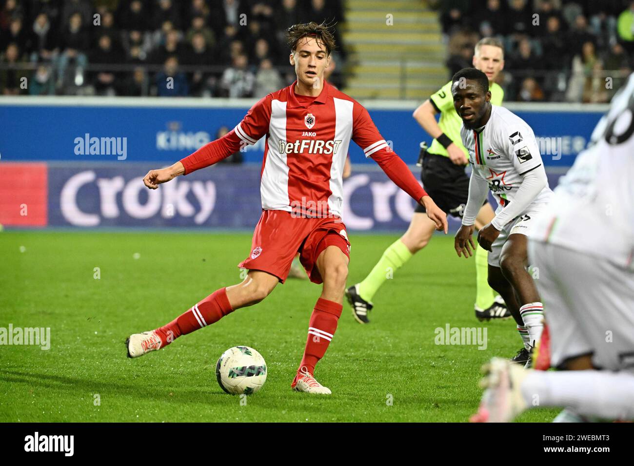 Leuven, Belgium . 24th Jan, 2024. Milan Smits of Antwerp pictured in action with the ball during