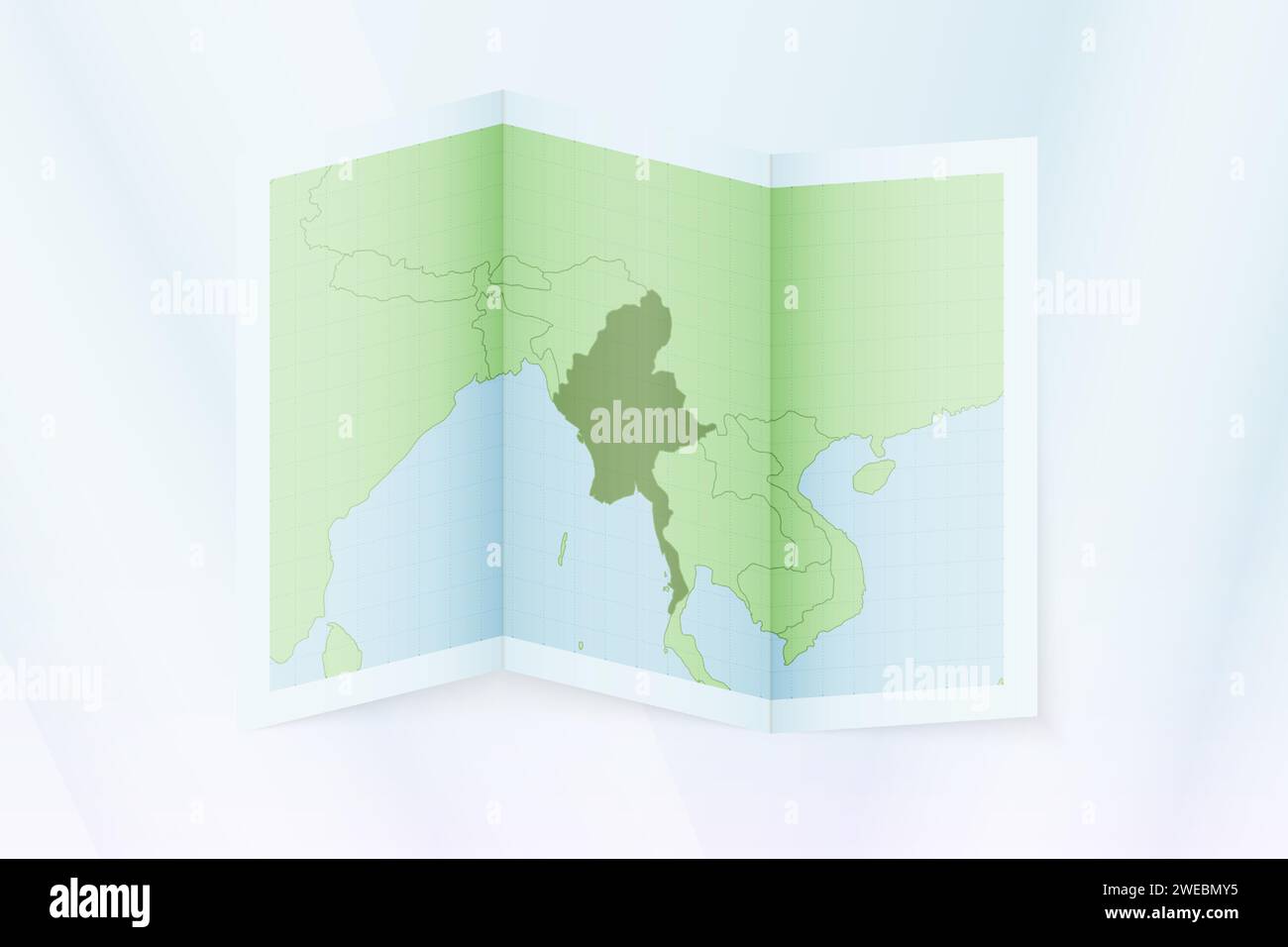 Myanmar map, folded paper with Myanmar map. Vector illustration. Stock Vector