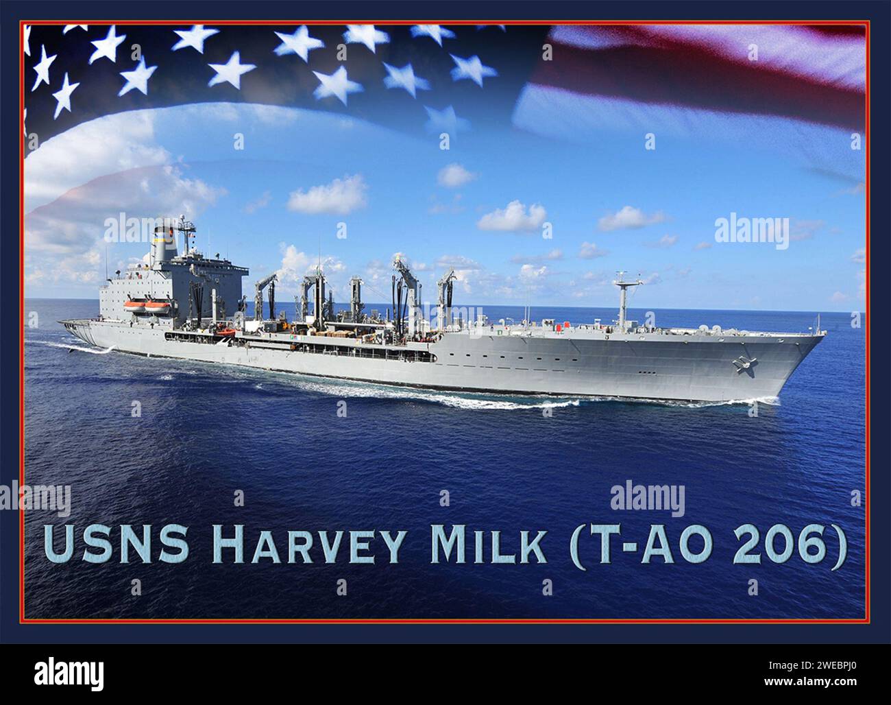 A photo illustration announcing that Military Sealift Command fleet oiler, T-AO 206,  will be named USNS Harvey Milk. (U.S. Navy Photo Illustration/Released) Stock Photo