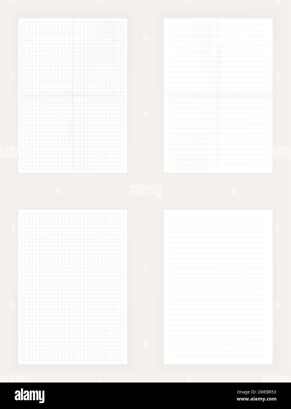 Realistic blank sheets of lined and square paper. Vector set of paper sheets. Stock Vector